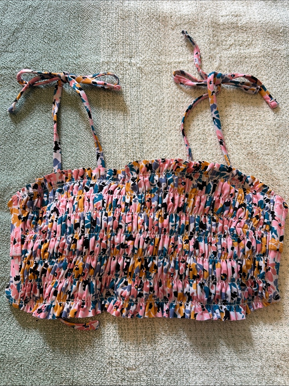 Xhilaration Pink Multi Smocked Tie-Shoulder Crop Top